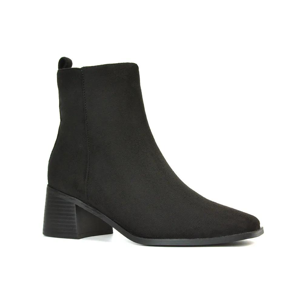 Cece Low Block Heel Square Toe Chelsea Ankle Boots in Black Faux Suede sold by XYlondon product image thumbnail 3