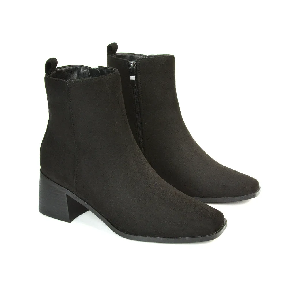 Cece Low Block Heel Square Toe Chelsea Ankle Boots in Black Faux Suede sold by XYlondon product image thumbnail 4