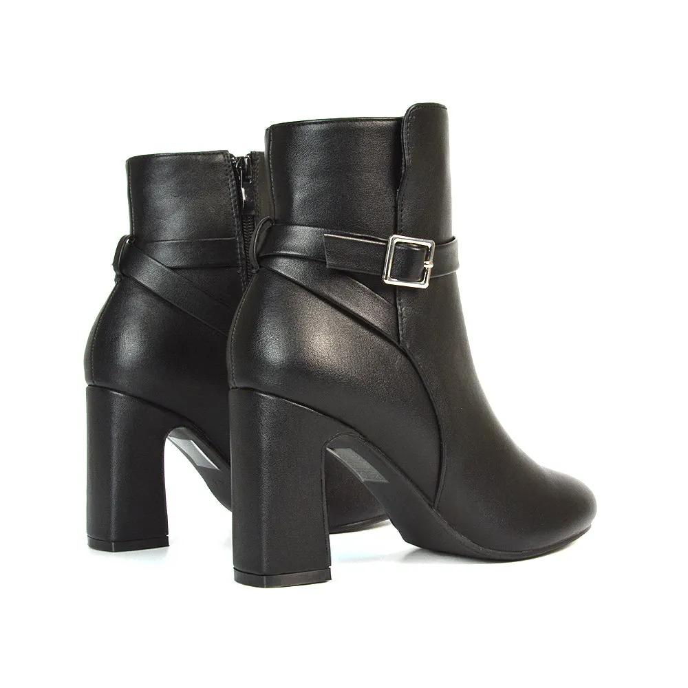 Maria Block High Heel Winter Zip Up Ankle Boots in Black Synthetic Leather sold by XYlondon product image thumbnail 2