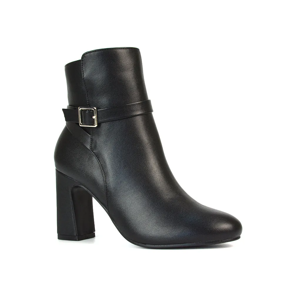 Maria Block High Heel Winter Zip Up Ankle Boots in Black Synthetic Leather sold by XYlondon product image thumbnail 3