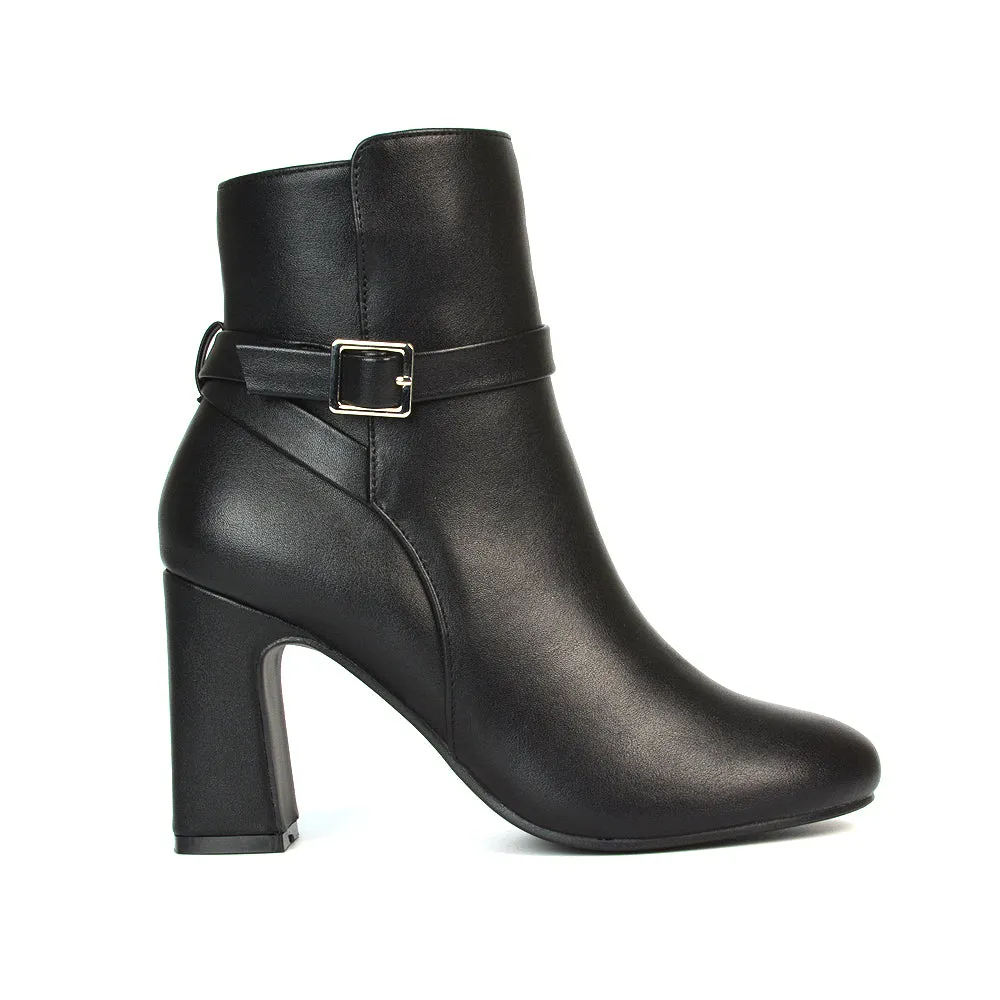 Maria Block High Heel Winter Zip Up Ankle Boots in Black Synthetic Leather sold by XYlondon product image thumbnail 5