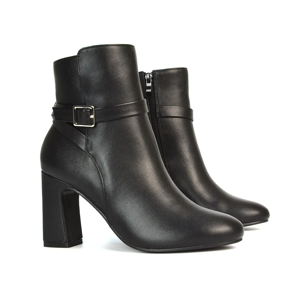 Maria Block High Heel Winter Zip Up Ankle Boots in Black Synthetic Leather sold by XYlondon