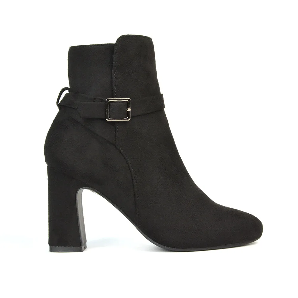Maria Block High Heel Winter Zip Up Ankle Boots in Black Faux Suede sold by XYlondon