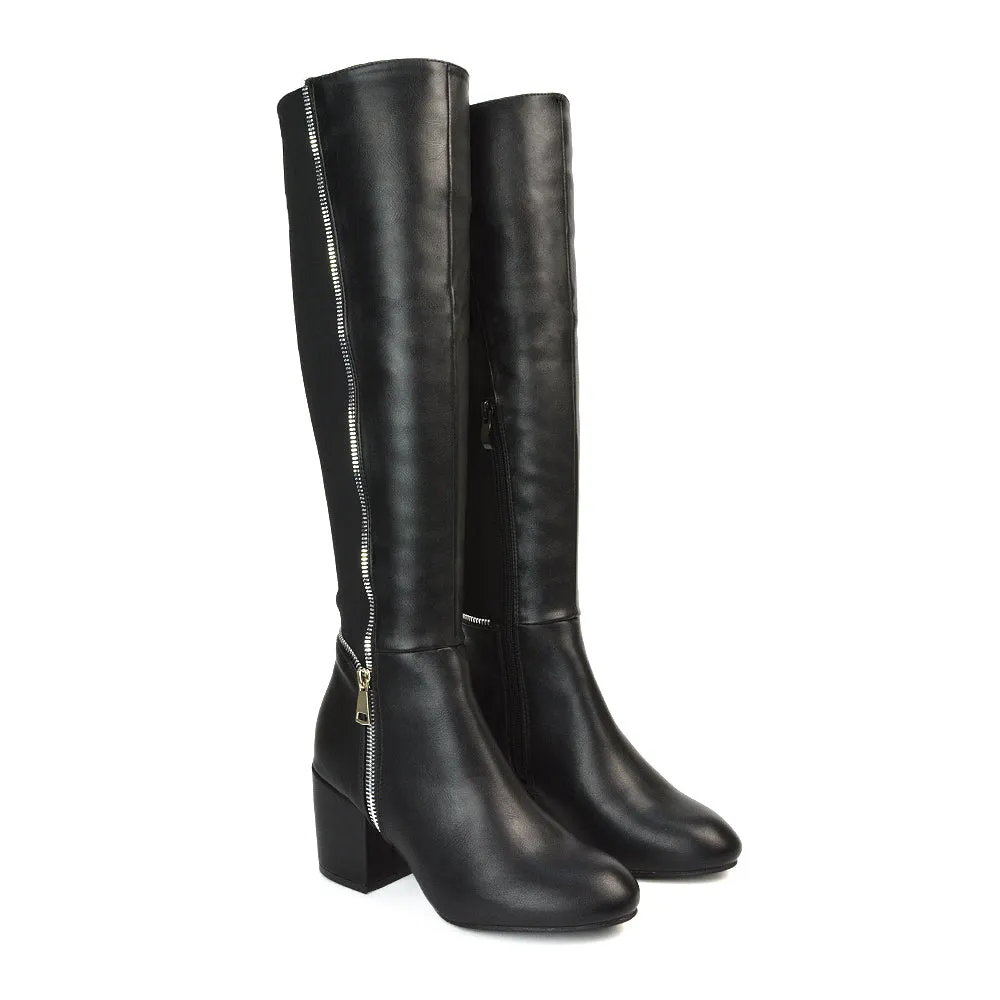 Ronald Heeled Boots Silver Zip Up Knee High With Mid Block Heel In Black sold by XYlondon product image thumbnail 2