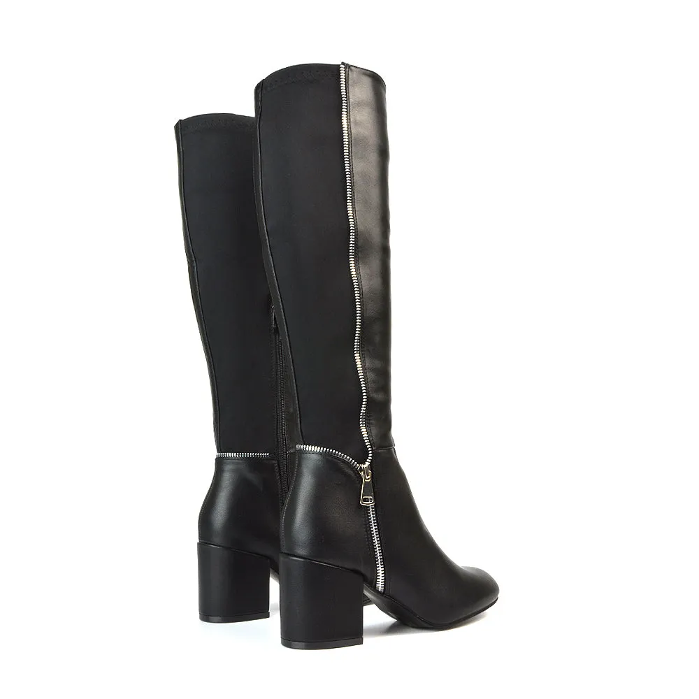 Ronald Heeled Boots Silver Zip Up Knee High With Mid Block Heel In Black sold by XYlondon product image thumbnail 4