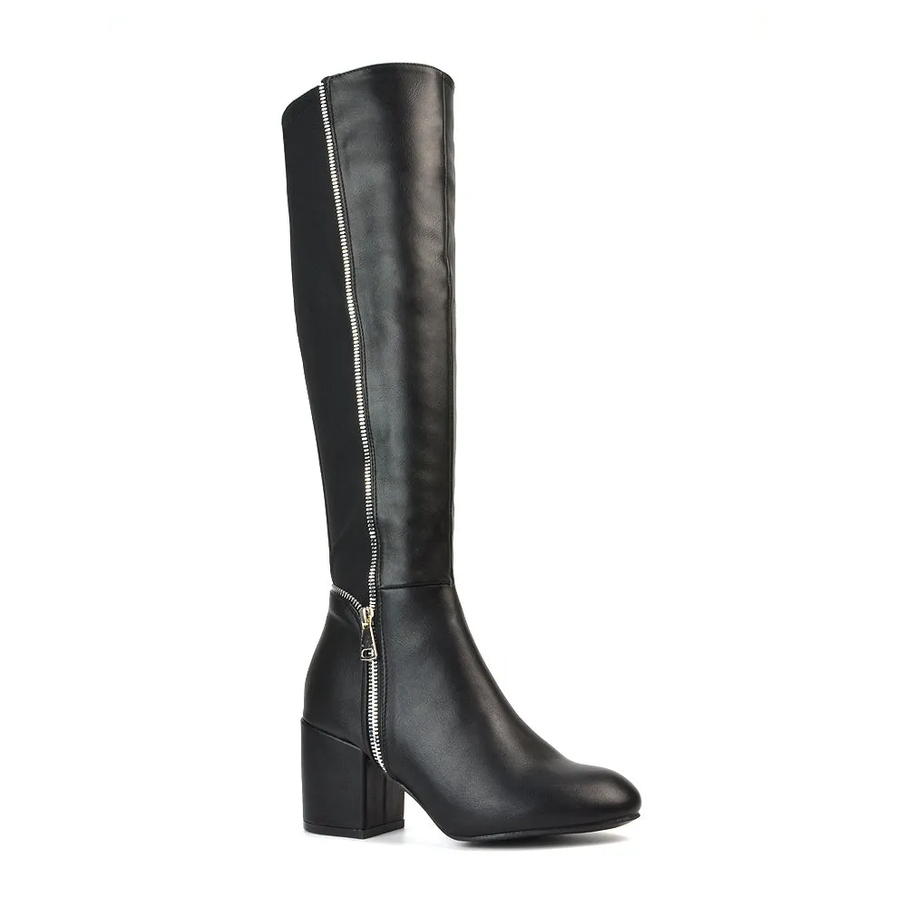 Ronald Heeled Boots Silver Zip Up Knee High With Mid Block Heel In Black sold by XYlondon product image thumbnail 5