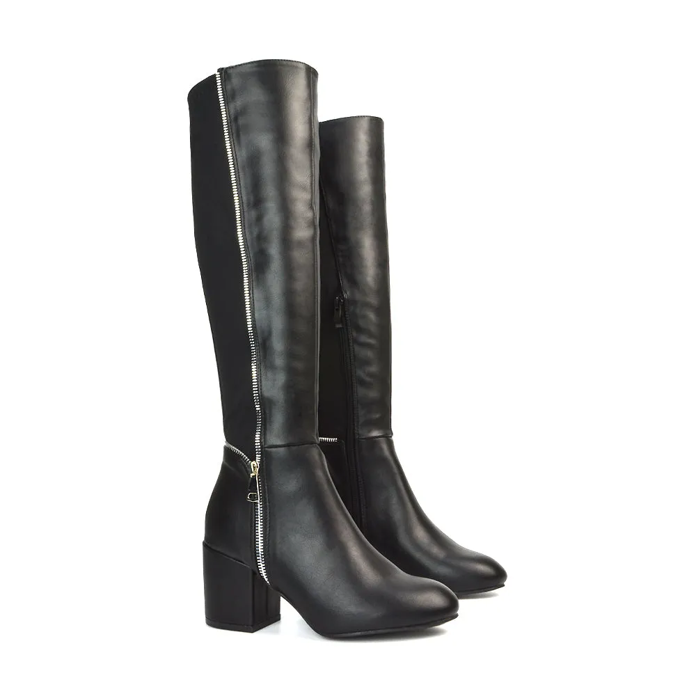 Ronald Heeled Boots Silver Zip Up Knee High With Mid Block Heel In Black sold by XYlondon product image thumbnail 3