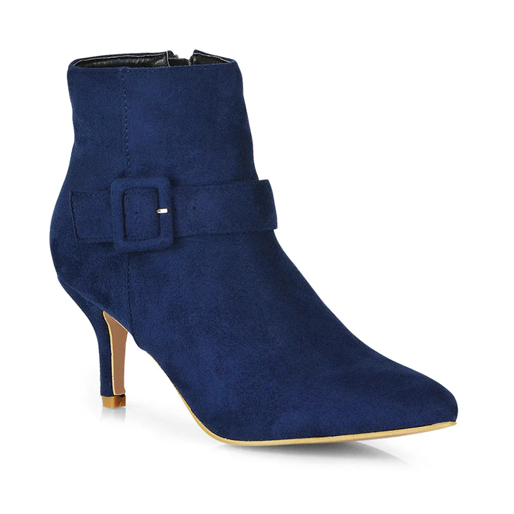 Lara Buckle Detail Pointed Toe Low Stiletto High Heel Ankle Boots In Black PU sold by XYlondon product image thumbnail 5