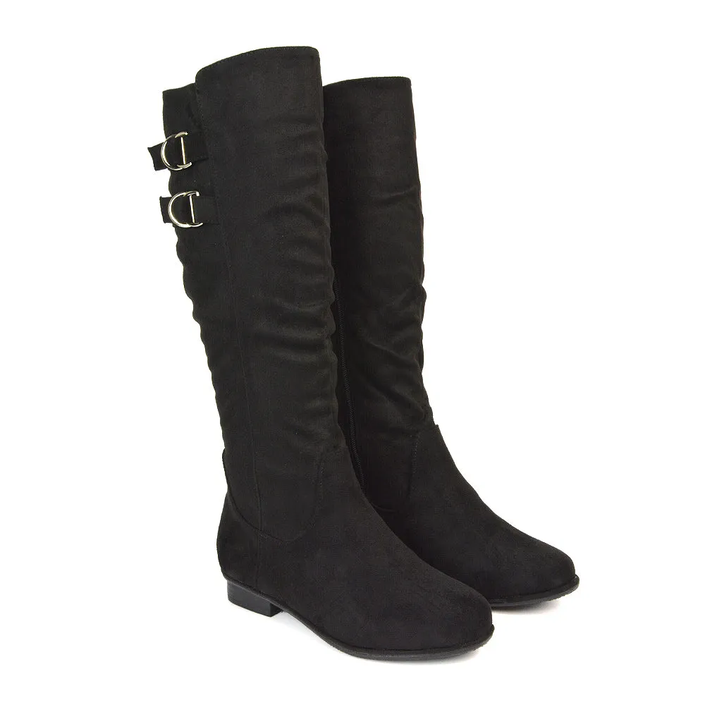 Mia Women's Slouchy Flat Heel Knee High Boots With Buckle Detail in Black Faux Suede sold by XYlondon product image thumbnail 4