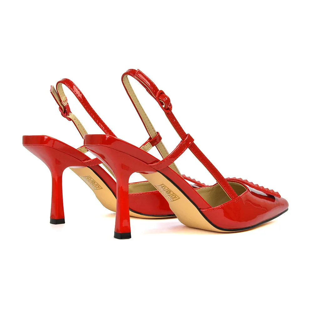 Lara Pointed Toe Square Buckle Slingback Stiletto High Heels Court Shoes in Red Patent sold by XYlondon product image thumbnail 2