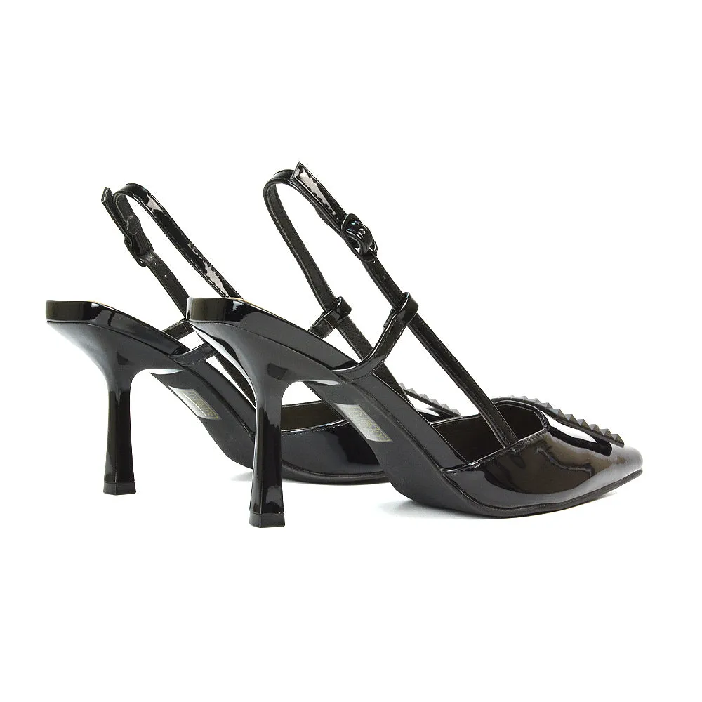 Lara Pointed Toe Square Buckle Slingback Stiletto High Heels Court Shoes in Black Patent sold by XYlondon product image thumbnail 2