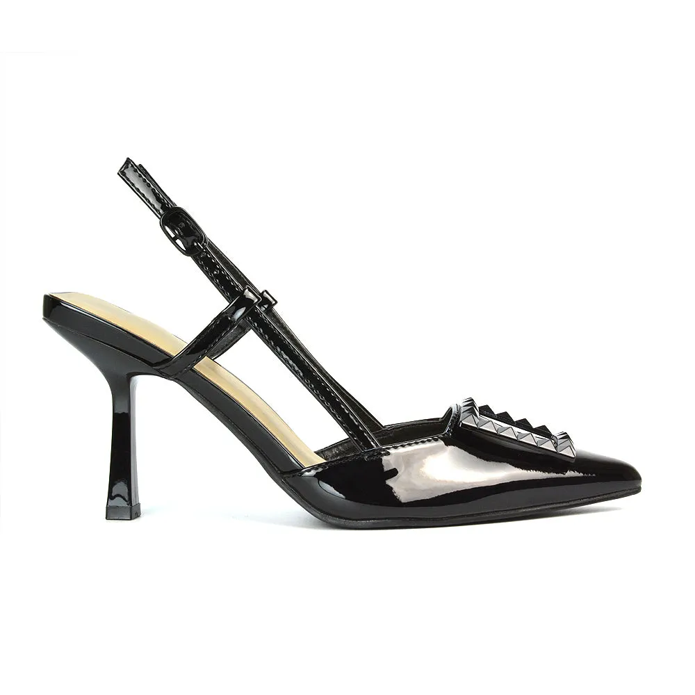 Lara Pointed Toe Square Buckle Slingback Stiletto High Heels Court Shoes in Black Patent sold by XYlondon product image thumbnail 4