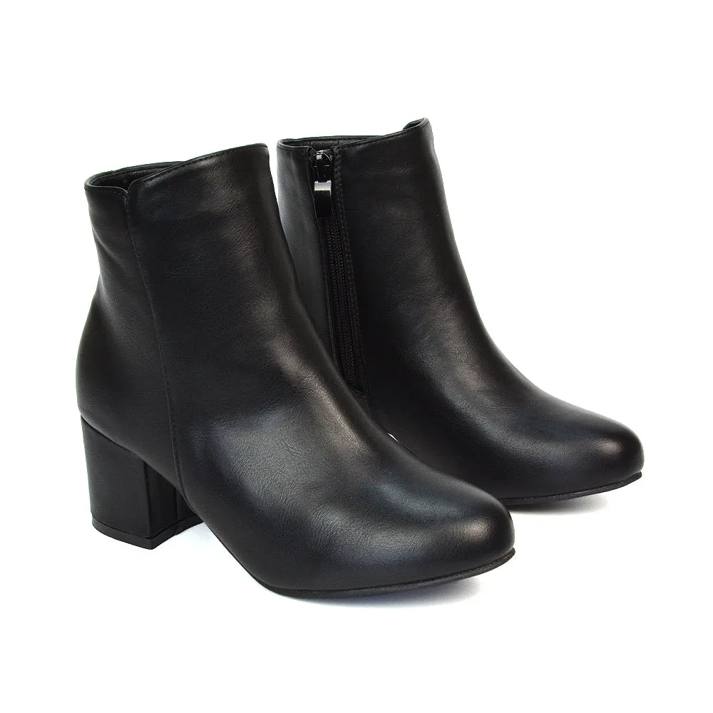 Jade Mid Block Heel Winter Zip Up Heeled Women Ankle Boots in Black Synthetic Leather sold by XYlondon product image thumbnail 2