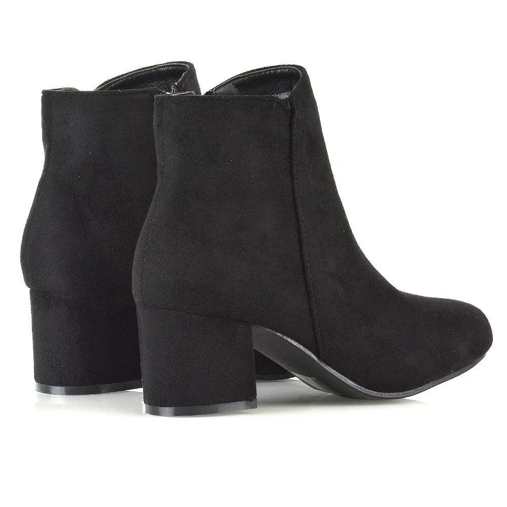 Jade Mid Block Heel Winter Zip Up Heeled Women Ankle Boots in Black Faux Suede sold by XYlondon product image thumbnail 2