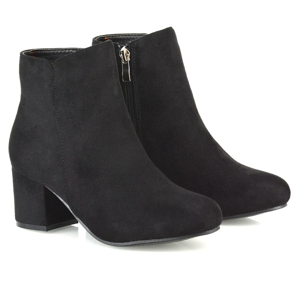 Jade Mid Block Heel Winter Zip Up Heeled Women Ankle Boots in Black Faux Suede sold by XYlondon