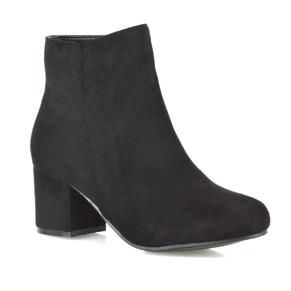 Jade Mid Block Heel Winter Zip Up Heeled Women Ankle Boots in Black Faux Suede sold by XYlondon product image thumbnail 3