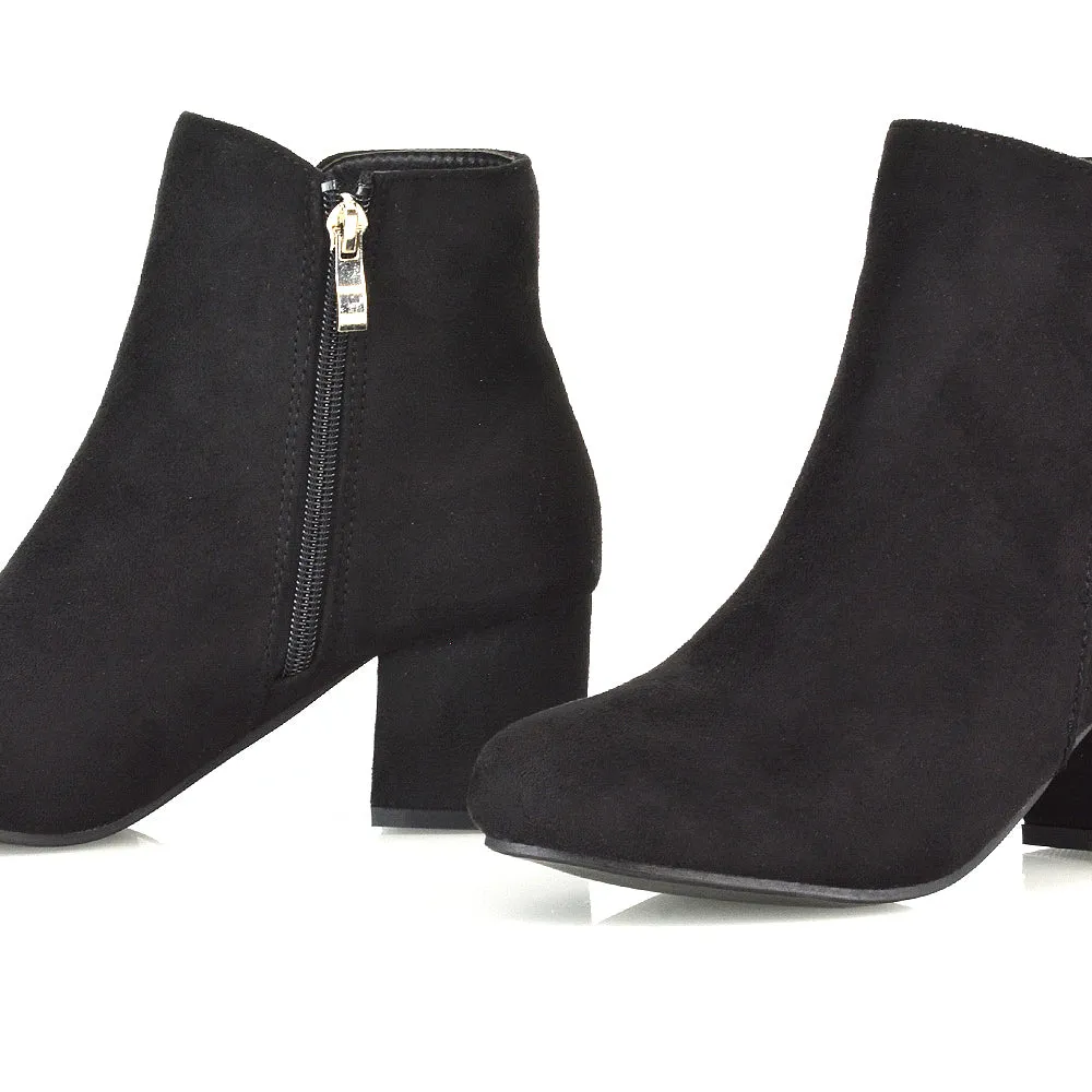 Jade Mid Block Heel Winter Zip Up Heeled Women Ankle Boots in Black Faux Suede sold by XYlondon product image thumbnail 5