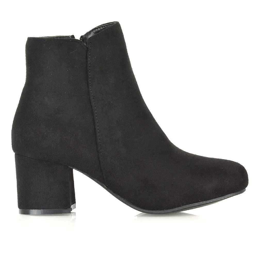Jade Mid Block Heel Winter Zip Up Heeled Women Ankle Boots in Black Faux Suede sold by XYlondon product image thumbnail 4