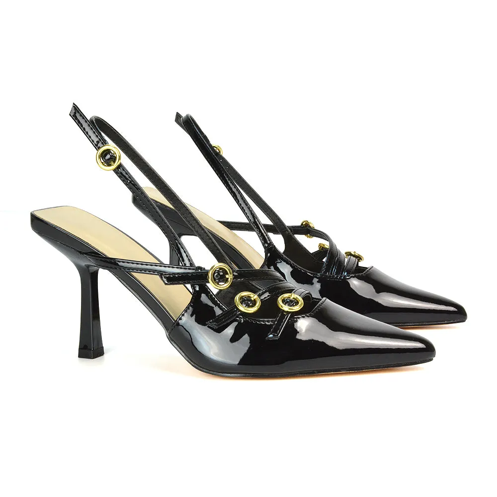 Kaylin Slingback Pointed Toe Stiletto High Heel Court Shoes in Black Patent sold by XYlondon product image thumbnail 3