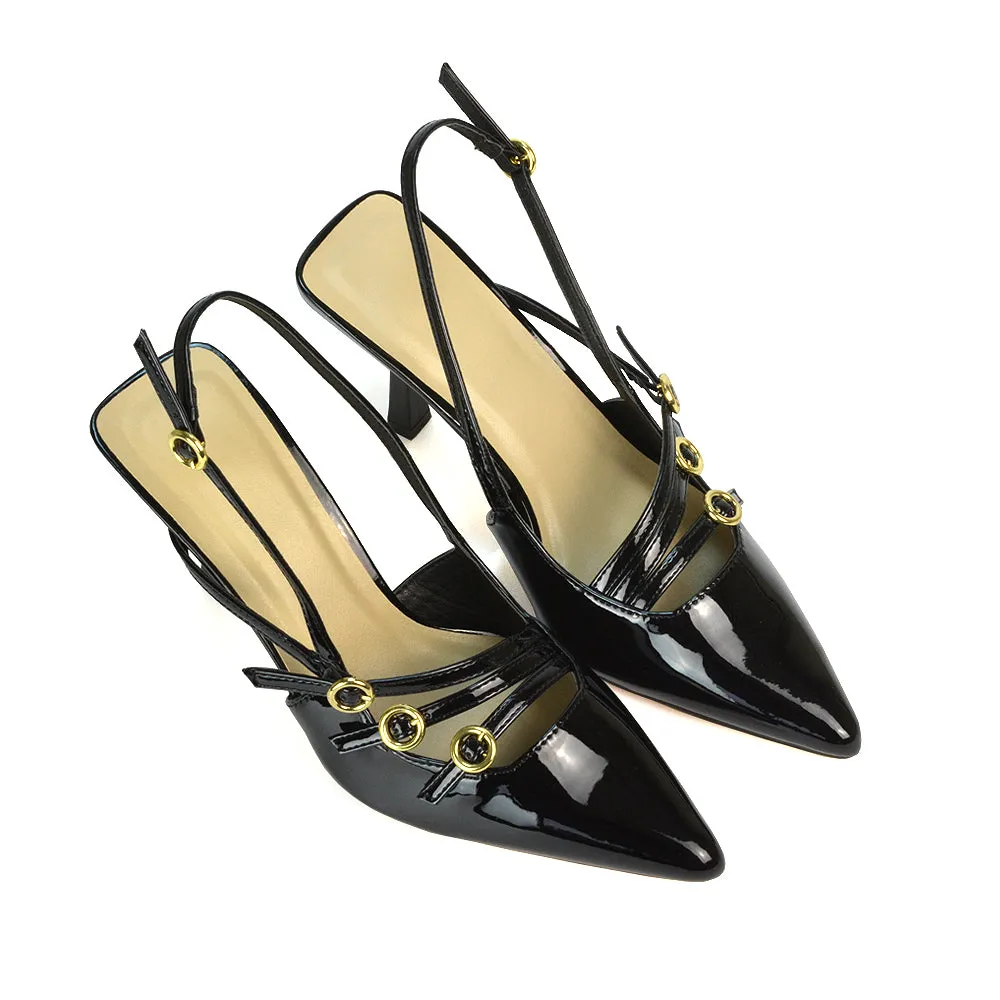 Kaylin Slingback Pointed Toe Stiletto High Heel Court Shoes in Black Patent sold by XYlondon product image thumbnail 4