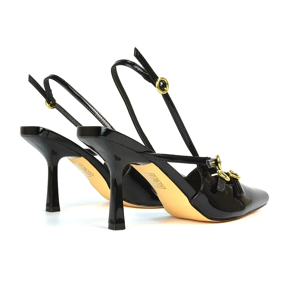 Kaylin Slingback Pointed Toe Stiletto High Heel Court Shoes in Black Patent sold by XYlondon product image thumbnail 2