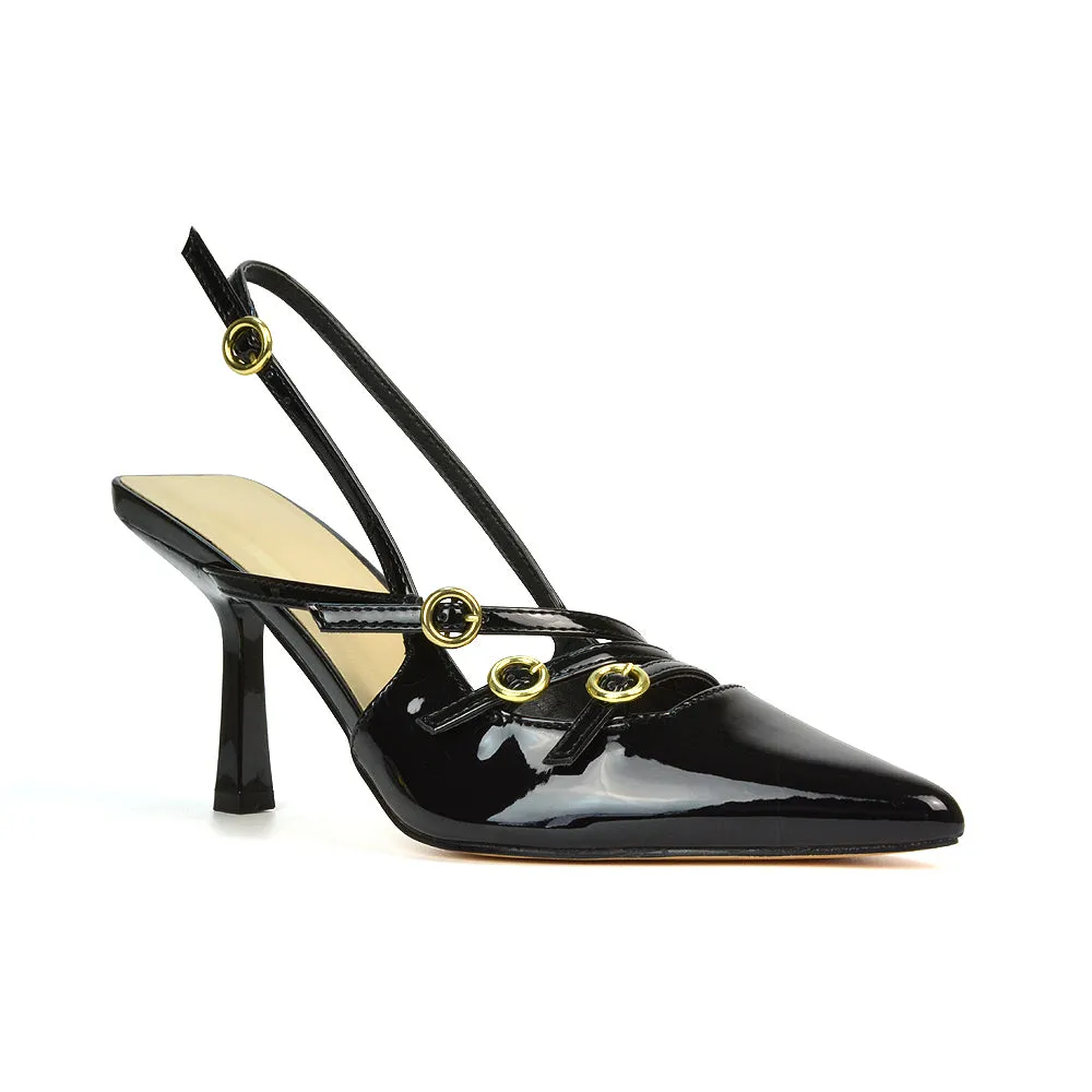 Kaylin Slingback Pointed Toe Stiletto High Heel Court Shoes in Black Patent sold by XYlondon product image thumbnail 5