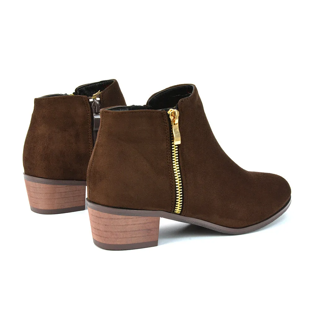 Alberto Zip Up Ankle Boots With Low Block Heel in Brown Faux Suede sold by XYlondon product image thumbnail 2
