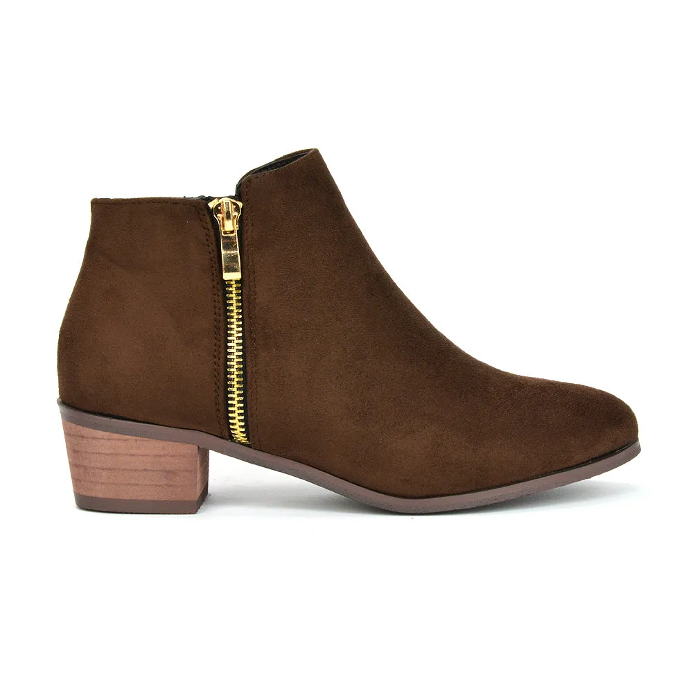 Alberto Zip Up Ankle Boots With Low Block Heel in Brown Faux Suede sold by XYlondon product image thumbnail 3