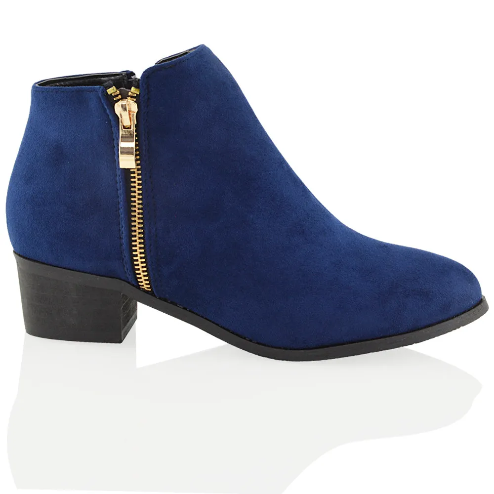 Alberto Zip Up Ankle Boots With Low Block Heel in Navy Faux Suede sold by XYlondon product image thumbnail 3