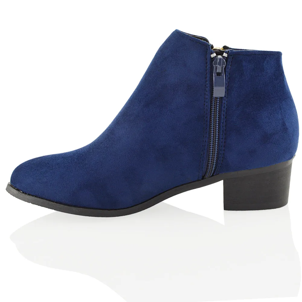 Alberto Zip Up Ankle Boots With Low Block Heel in Navy Faux Suede sold by XYlondon product image thumbnail 4