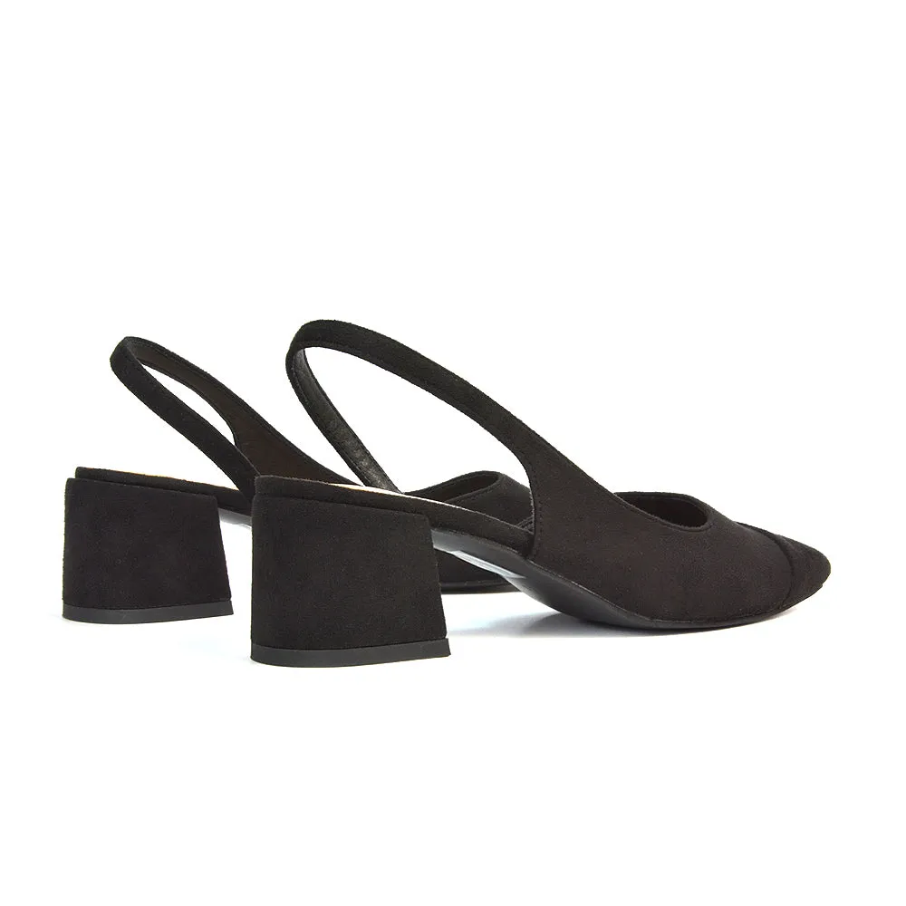 Kyla Low Block Heels Square Toe Slingback Court Shoes in Black Faux Suede sold by XYlondon product image thumbnail 2
