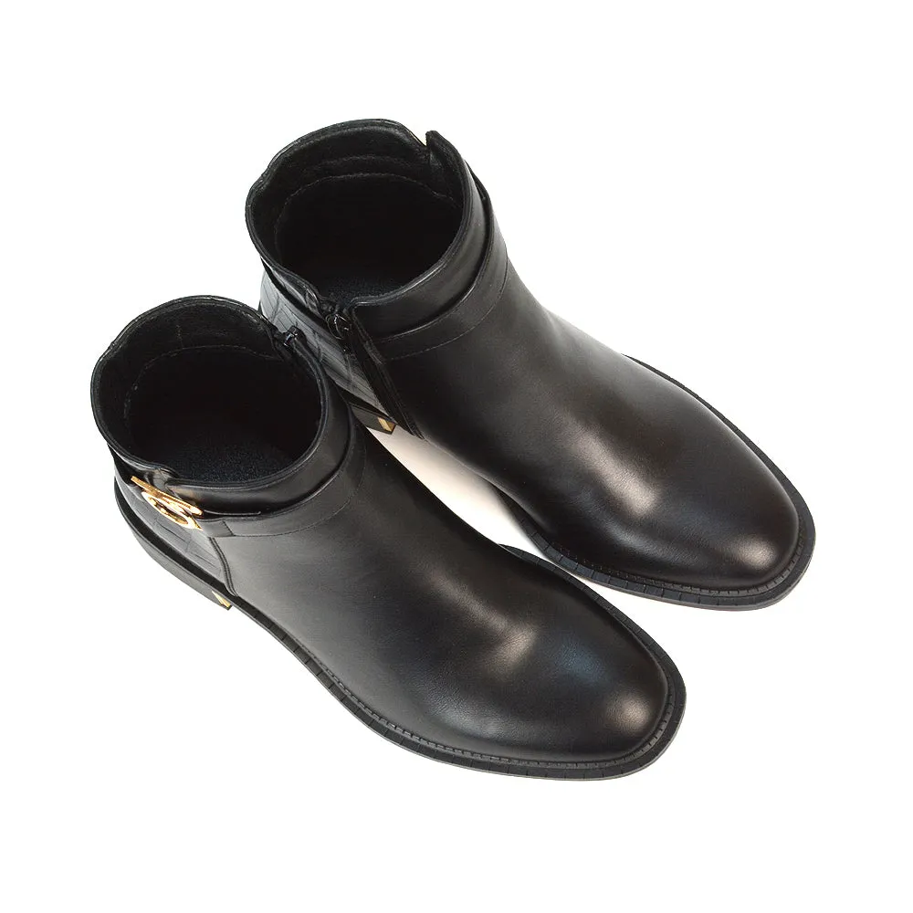 Becca Casual Flat Zip Up Chelsea Ankle Boots in Black Synthetic Leather sold by XYlondon product image thumbnail 4