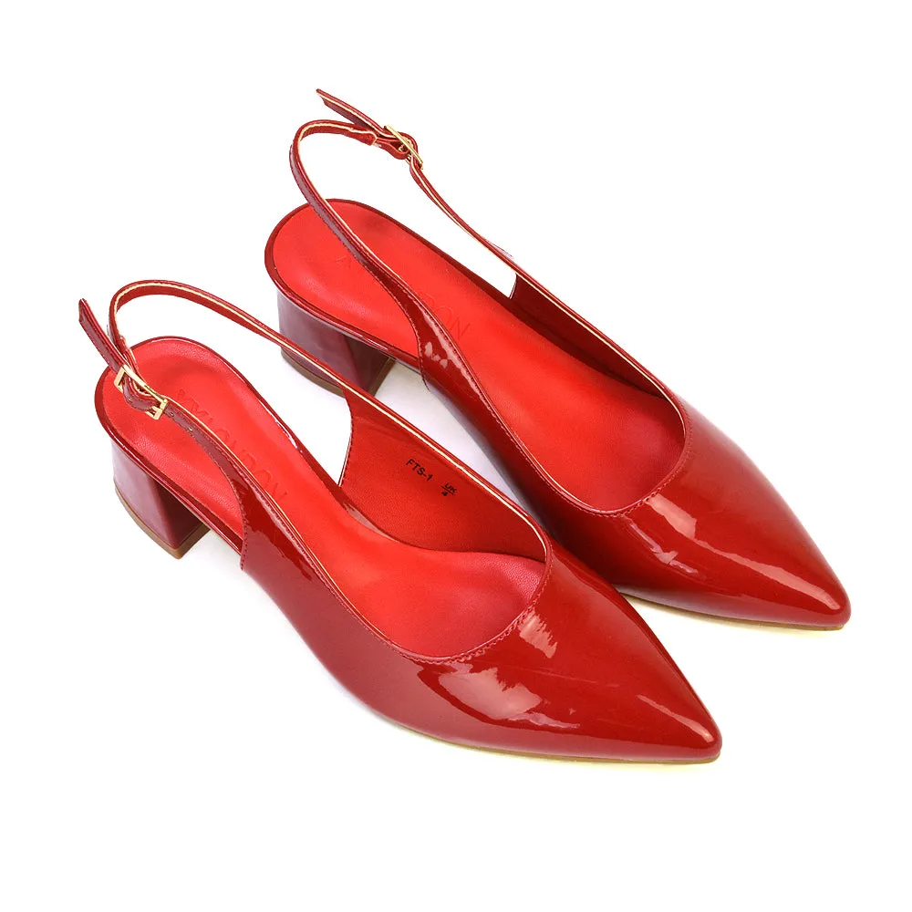 Devon Low Block Heel Slingback Pointed Toe Shoes in Red Patent sold by XYlondon product image thumbnail 3