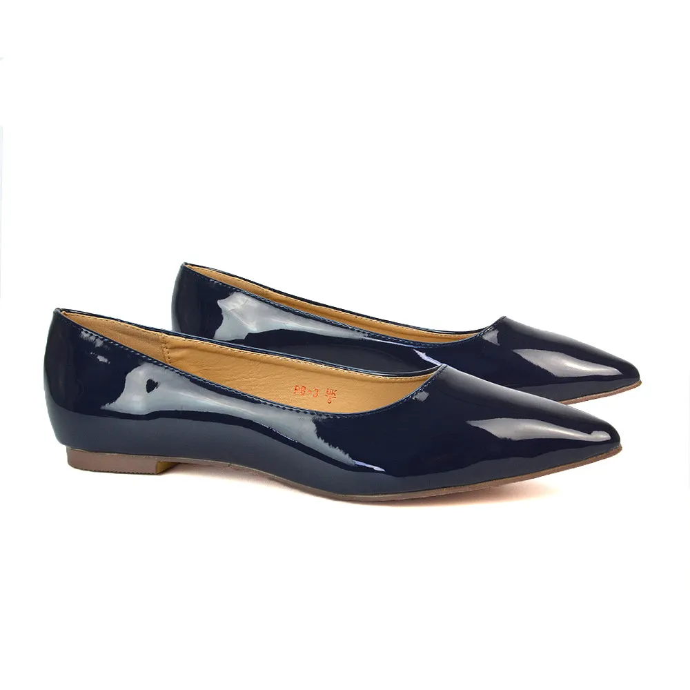 Cordelia Pointed Toe Flat Heel Ballerina Pump Shoes in Navy Patent sold by XYlondon product image thumbnail 5