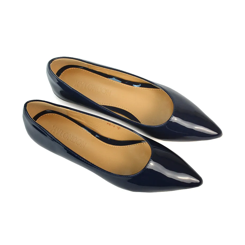 Cordelia Pointed Toe Flat Heel Ballerina Pump Shoes in Navy Patent sold by XYlondon product image thumbnail 3