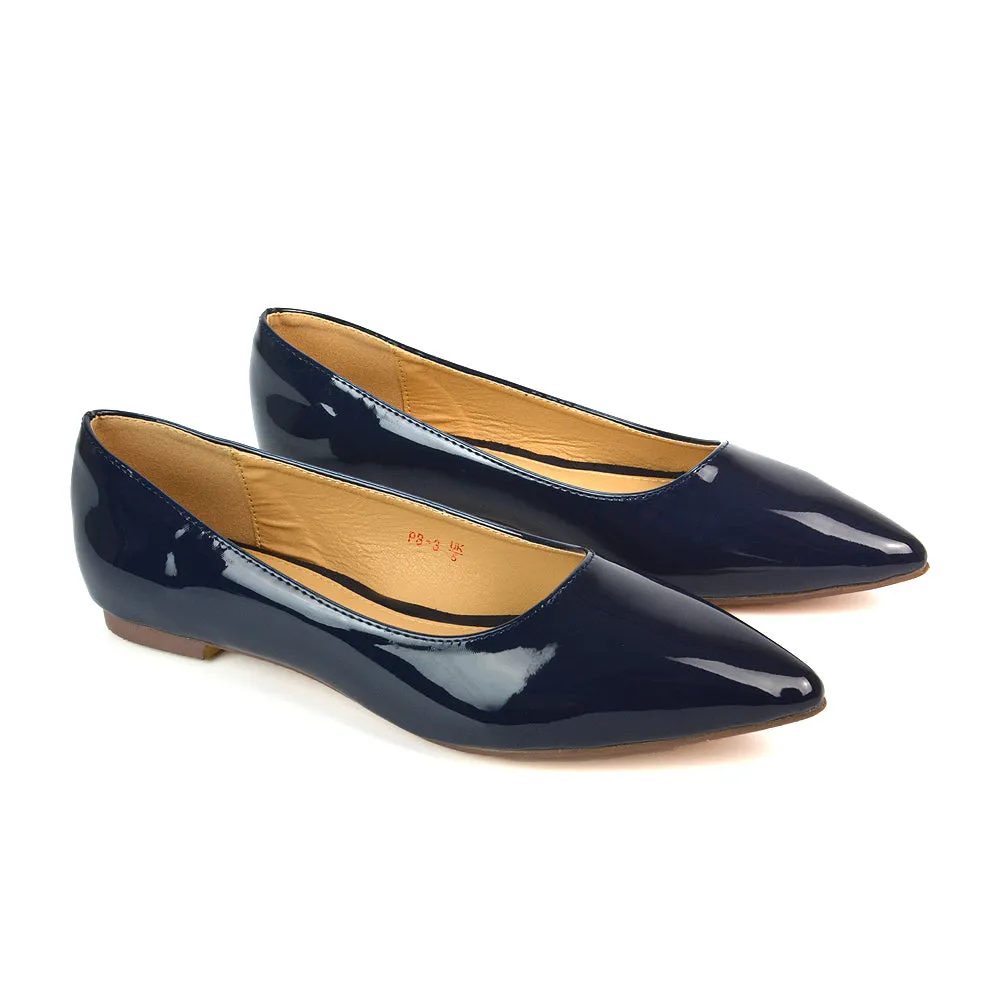 Cordelia Pointed Toe Flat Heel Ballerina Pump Shoes in Navy Patent sold by XYlondon product image thumbnail 2
