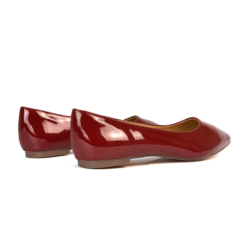 Cordelia Pointed Toe Flat Heel Ballerina Pump Shoes in Cherry Red Patent sold by XYlondon product image thumbnail 3