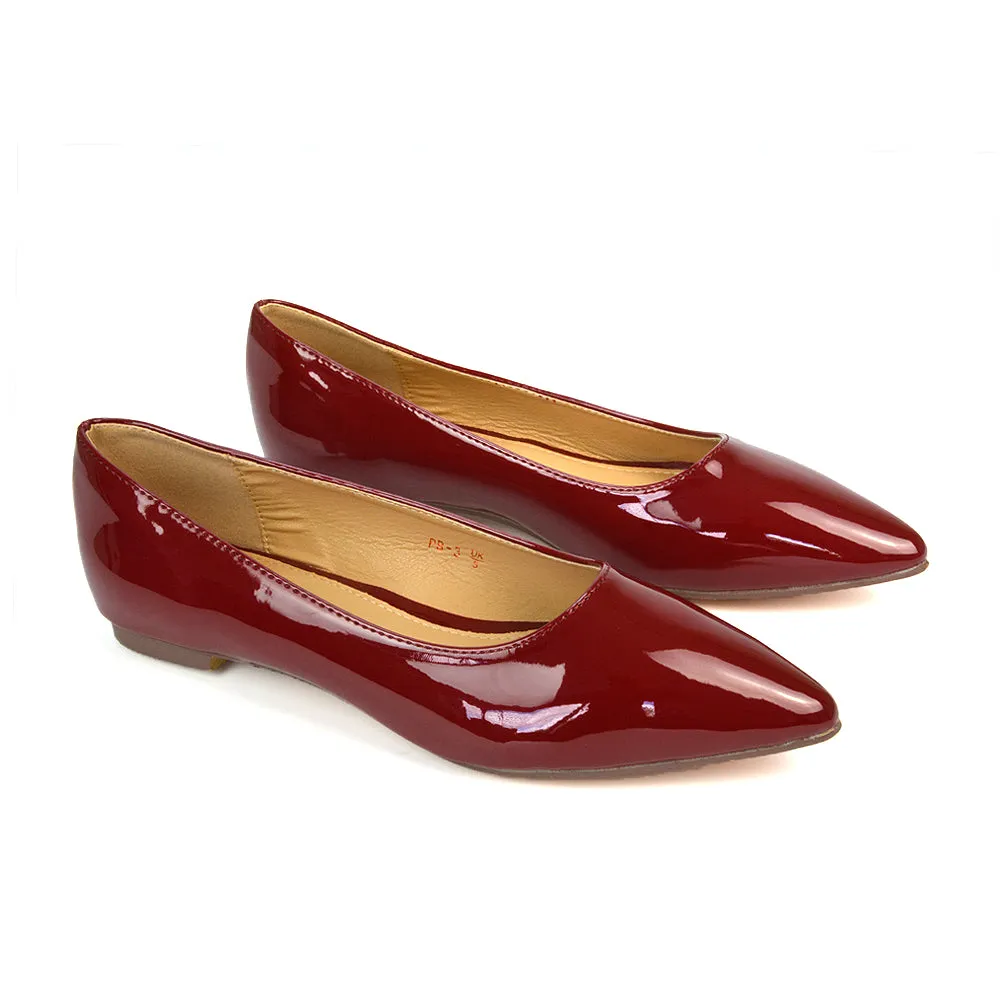 Cordelia Pointed Toe Flat Heel Ballerina Pump Shoes in Cherry Red Patent sold by XYlondon product image thumbnail 4