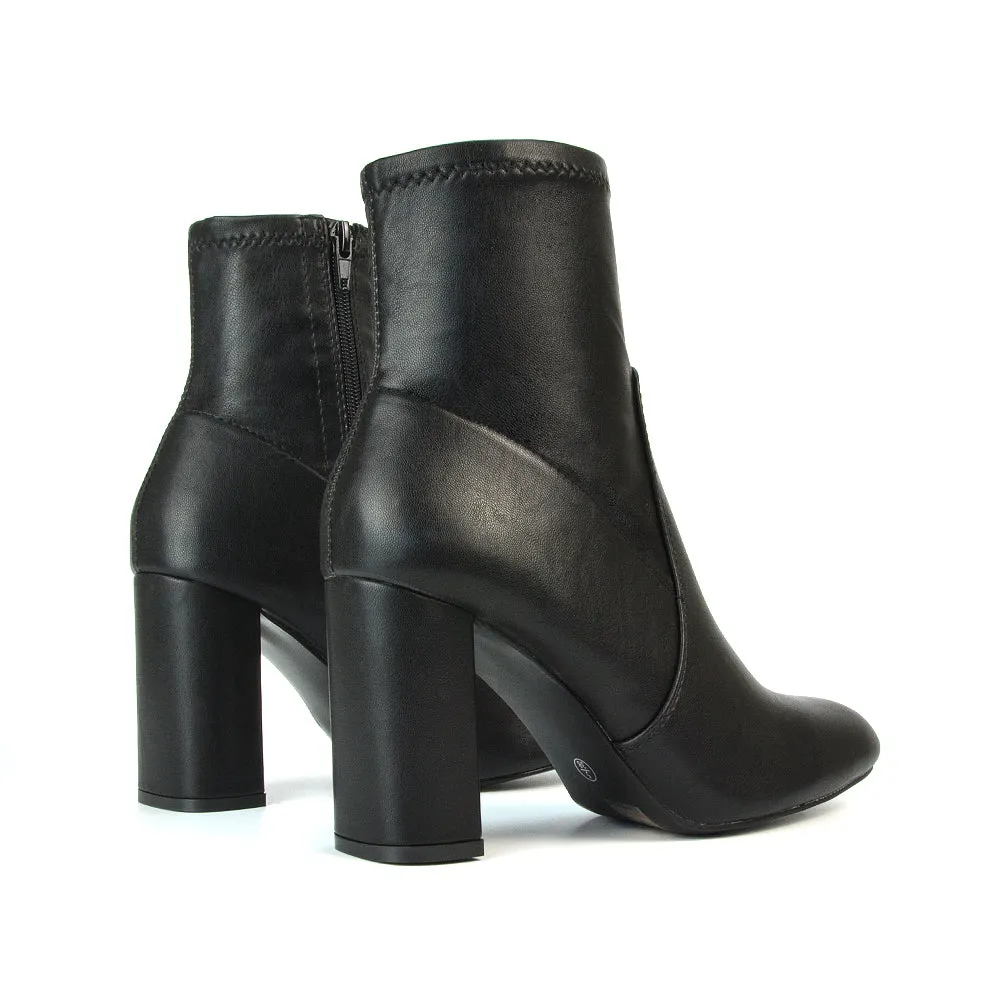 Harleigh Block High Heel Zip Up Sock Ankle Boots in Black Synthetic Leather sold by XYlondon product image thumbnail 3