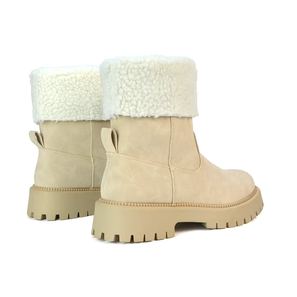 Vienna Faux Fur Chunky Biker Ankle Boots in Taupe PU sold by XYlondon product image thumbnail 4