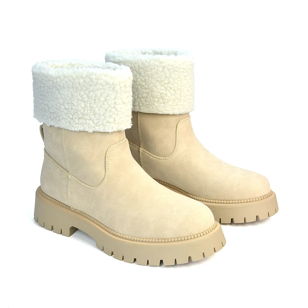 Vienna Faux Fur Chunky Biker Ankle Boots in Taupe PU sold by XYlondon product image thumbnail 2