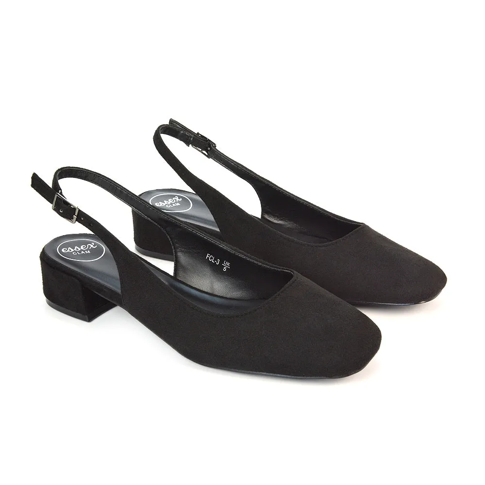 Luna Slingback Closed Square Toe Low Block Heel Shoes in Black Faux Suede sold by XYlondon product image thumbnail 4