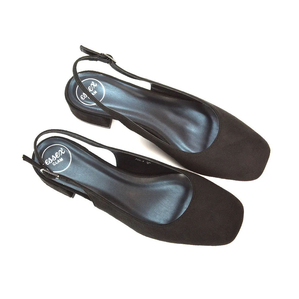 Luna Slingback Closed Square Toe Low Block Heel Shoes in Black Faux Suede sold by XYlondon product image thumbnail 3