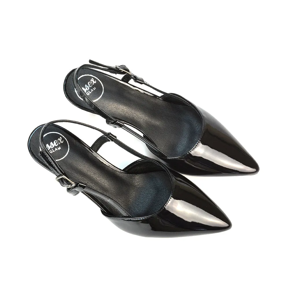 Karla Mid Heel Stilettos Pointed Toe Slingback Court Shoes in Black Patent sold by XYlondon product image thumbnail 5