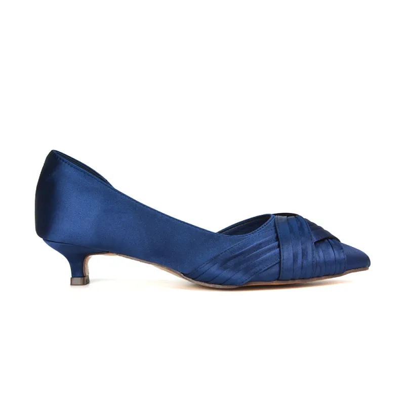 Lake Kitten Heel Pointed Toe Slip on Bridal Shoes in Navy Satin made by XYlondon