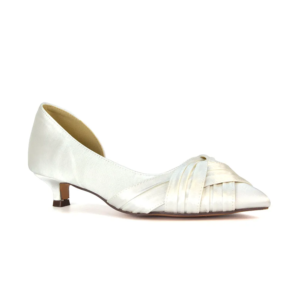 Lake Kitten Heel Pointed Toe Slip on Bridal Shoes in Ivory Satin sold by XYlondon product image thumbnail 4