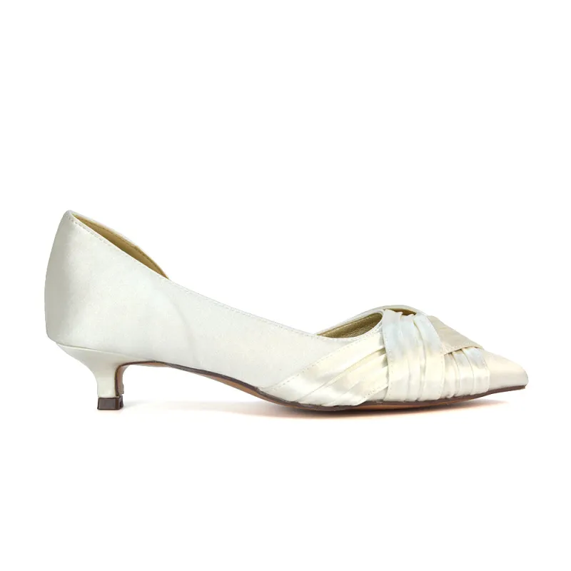 Lake Kitten Heel Pointed Toe Slip on Bridal Shoes in Ivory Satin made by XYlondon
