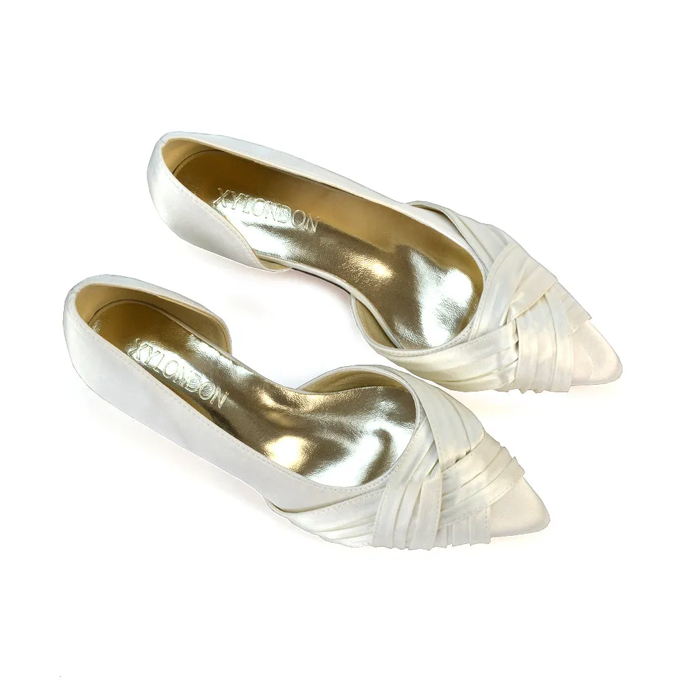 Lake Kitten Heel Pointed Toe Slip on Bridal Shoes in Ivory Satin sold by XYlondon product image thumbnail 5