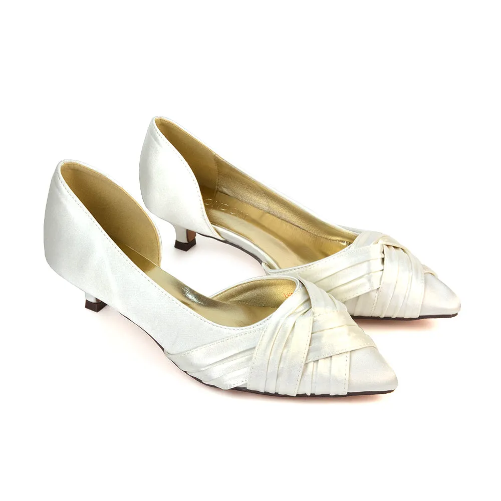 Lake Kitten Heel Pointed Toe Slip on Bridal Shoes in Ivory Satin sold by XYlondon product image thumbnail 2