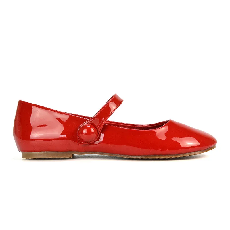 Liza Flat Pump Strappy Round Toe Ballerina Shoes in Red Patent sold by XYlondon